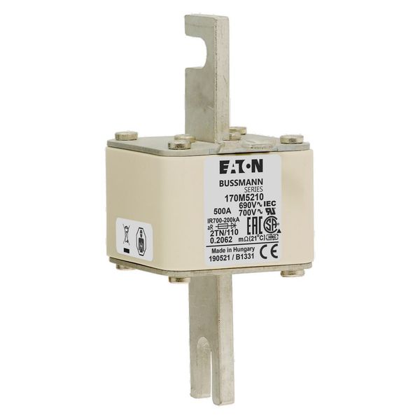 Fuse-link, high speed, 500 A, AC 690 V, DIN 2, 61 x 75 x 138 mm, aR, DIN, IEC, single indicator image 9