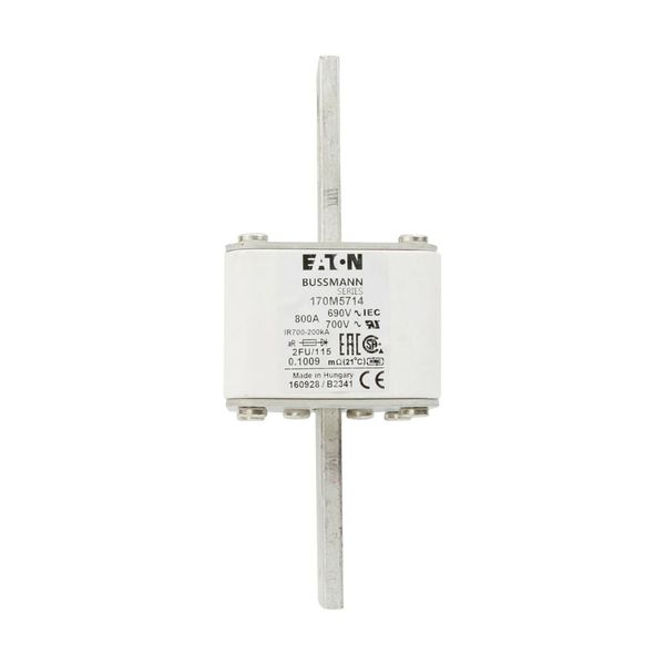 Fuse-link, high speed, 800 A, AC 690 V, size 2, 61 x 77 x 135 mm, aR, IEC, UL, no indicator, 115 mm centres image 13