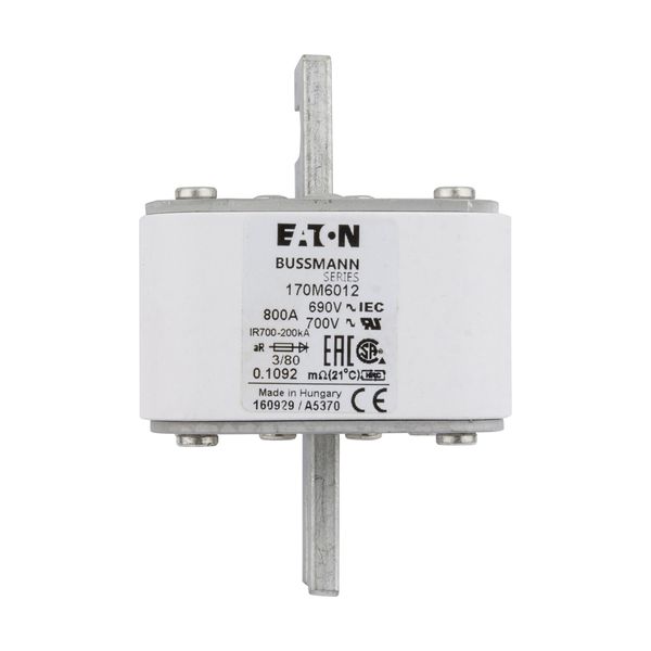 Fuse-link, high speed, 800 A, AC 690 V, DIN 3, 76 x 76 x 109 mm, aR, DIN, IEC, single indicator image 8