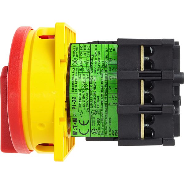 Main switch, P1, 32 A, flush mounting, 3 pole, Emergency switching off function, With red rotary handle and yellow locking ring image 40