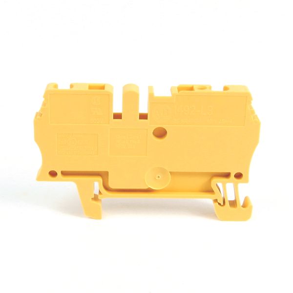 Allen-Bradley, 1492-L3-Y, Spring Clamp Terminal Block, One-Circuit Feed-Through Block, 2.5mm² (# 30 AWG - # 12 AWG), Standard Feedthrough,Yellow, image 1