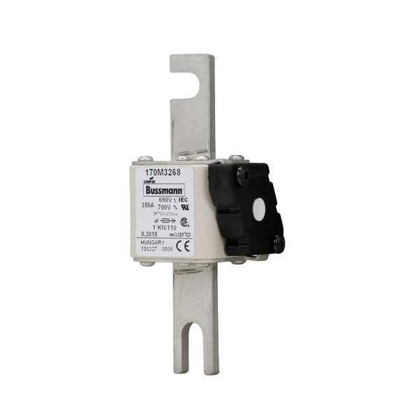 Fuse-link, high speed, 350 A, AC 690 V, compact DIN 1, 45 x 58 x 134 mm, aR, DIN, IEC, type K indicator, 110 mm centres image 9