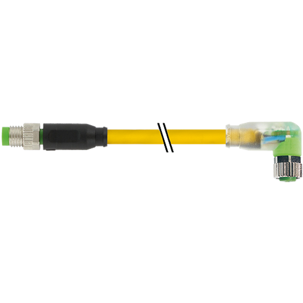 M8 male 0° / M8 female 90° A-cod. LED PUR 3x0.25 ye UL/CSA+drag ch. 5m image 1