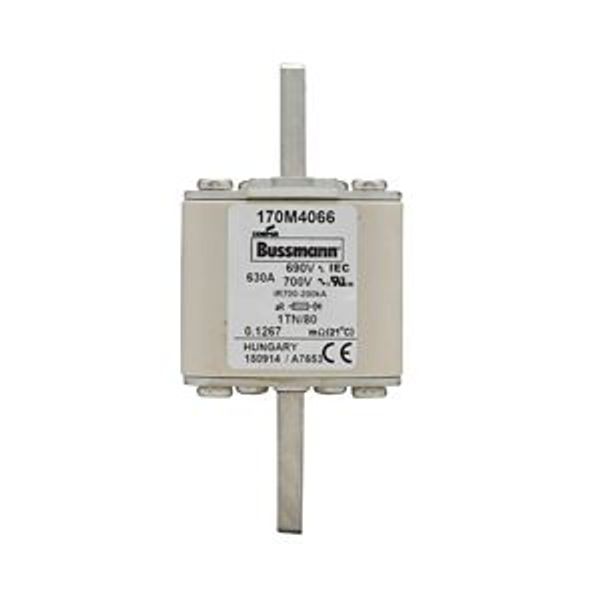 Fuse-link, high speed, 630 A, AC 690 V, DIN 1, 53 x 66 x 108 mm, aR, DIN, IEC, single indicator image 2