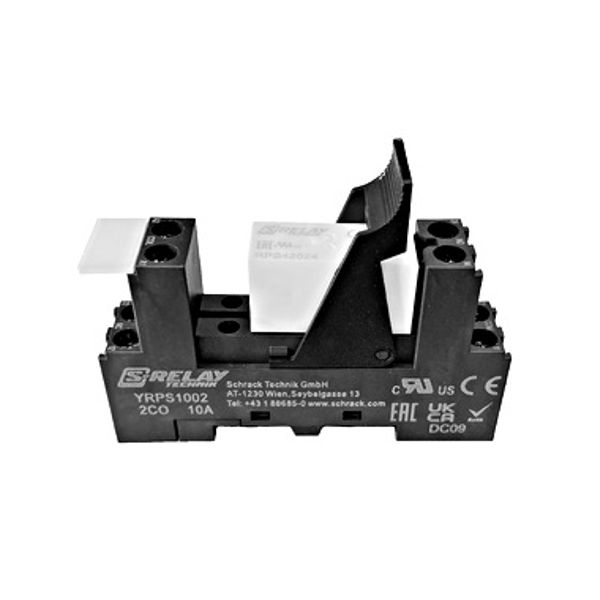 SET: PCB Relay, 2 CO, 8A, 230VAC, 5mm/Socket/Retaining clip image 1