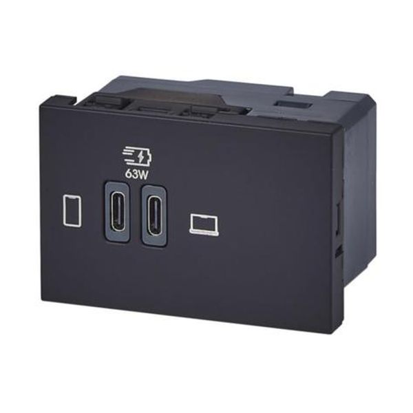 Prise double USB Mosaic Type-C 63W Power Delivery 3 modules - noir mat image 1