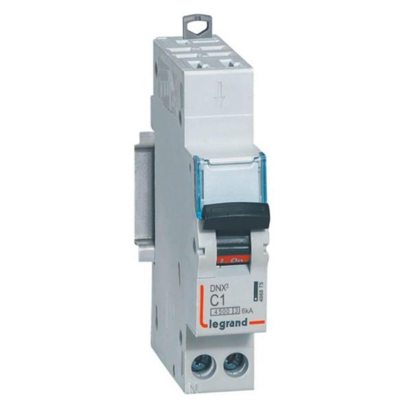 Phase+Neutral circuit breaker DNX³4500 6kA automatic terminal inlet screw terminal outlet - 1P+N 230V~ 1A curve C - 1 module image 1