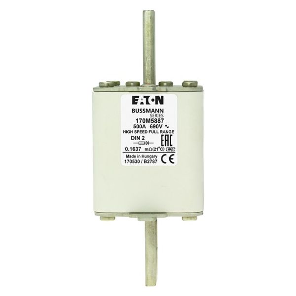 Fuse-link, high speed, 500 A, AC 690 V, DIN 2, 60 x 74 x 150 mm, gR, DIN, IEC, single indicator image 2