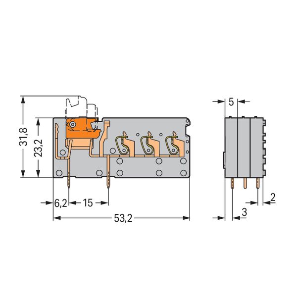 Stackable 3-conductor PCB terminal block with knife disconnect 2.5 mm² image 4