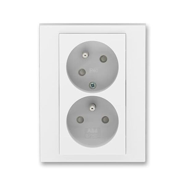 5513H-C02357 01 Double socket outlet with earthing pins, shuttered, with turned upper cavity image 1