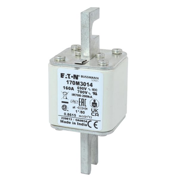 Fuse-link, high speed, 160 A, AC 690 V, compact DIN 1, 45 x 45 x 104 mm, aR, DIN, IEC, single indicator image 3