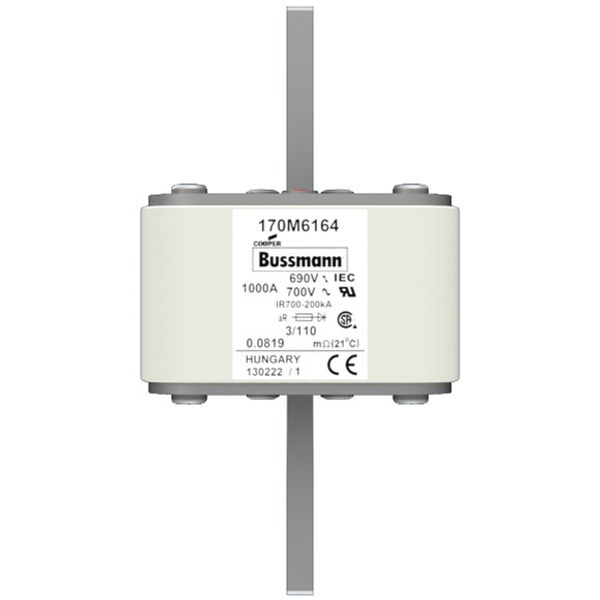 Fuse-link, high speed, 1000 A, AC 690 V, DIN 3, 76 x 90 x 139 mm, aR, DIN, IEC, single indicator image 1