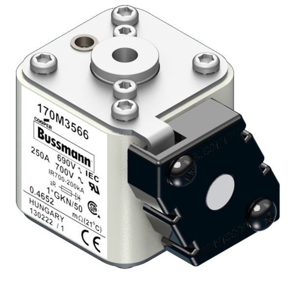 Fuse-link, high speed, 250 A, AC 690 V, compact size 1, 45 x 59 x 51 mm, aR, IEC, UL, type K indicator, 18 UNC image 3