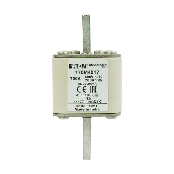 Fuse-link, high speed, 700 A, AC 690 V, DIN 1, 53 x 53 x 108 mm, aR, DIN, IEC, single indicator image 8