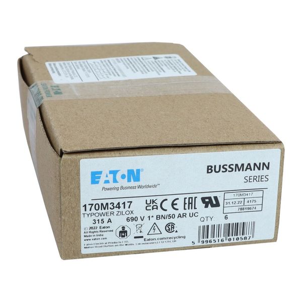 Fuse-link, high speed, 315 A, AC 690 V, compact size 1, 45 x 59 x 51 mm, aR, IEC, UL, single indicator, flush end, M8 image 19