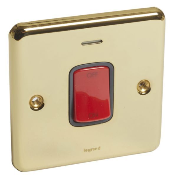 Synergy Authentic 45A Double Pole Control Switch with Red Rocker and LED Power Indicator Gold image 1