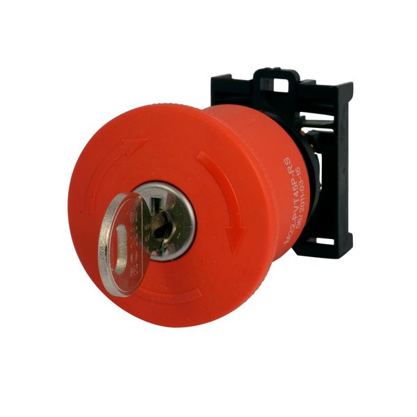 Emergency stop/emergency switching off pushbutton, RMQ-Titan, Palm-tree shape, 45 mm, Non-illuminated, Key-release, Red, yellow, RAL 3000, Not suitabl image 2