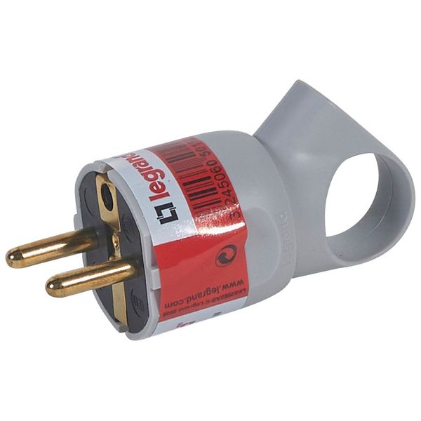 2P+E plug - 16 A with ring - German standard - plastic - grey - gencod labelling image 1