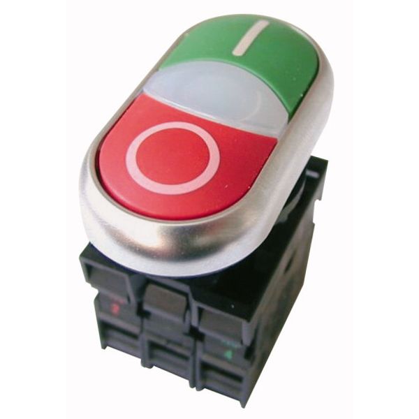 Double actuator pushbutton, RMQ-Titan, Actuators and indicator lights non-flush, momentary, 1 NC, 1 N/O, White lens, LED element, 85 - 264 V AC, green image 1