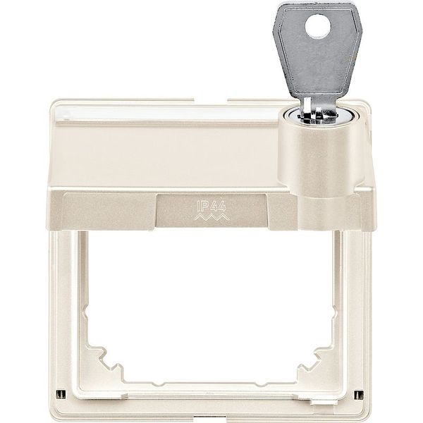 Intermediate ring with hinged lid and lettering field, lockable, white, AQUADESIGN image 1