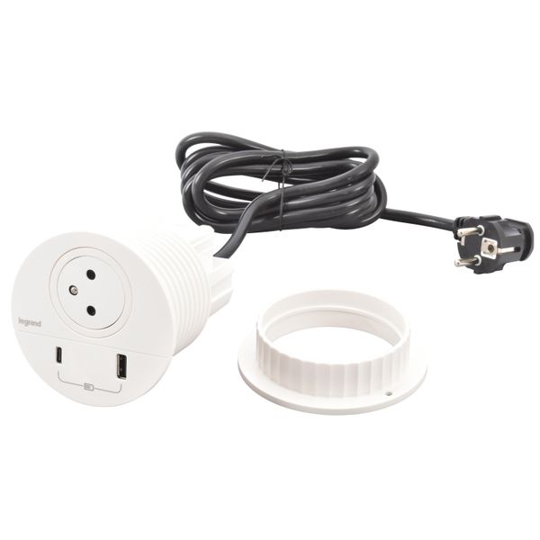 Incara Disq80 with 1 F/B socket, 1 USB A+C 15W and 1 2m cord with plug - white image 1