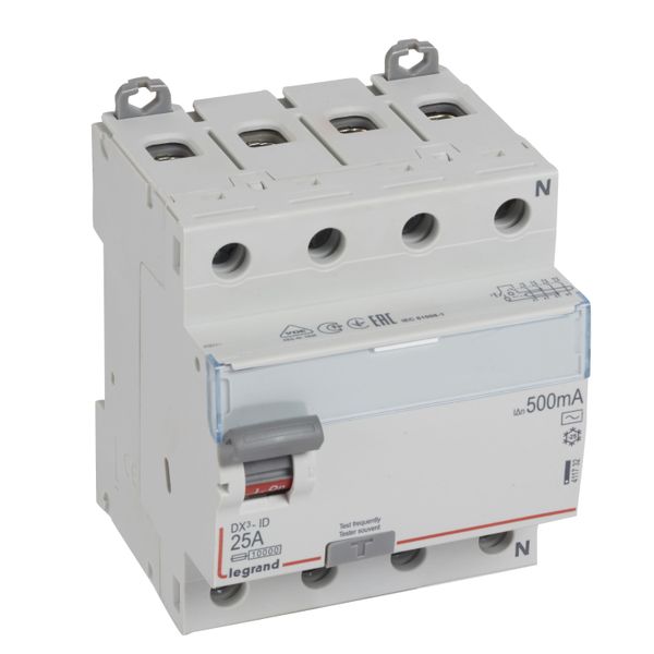 RCD DX³-ID - 4P - 400 V~ neutral right hand side - 25 A - 500 mA - AC type image 1