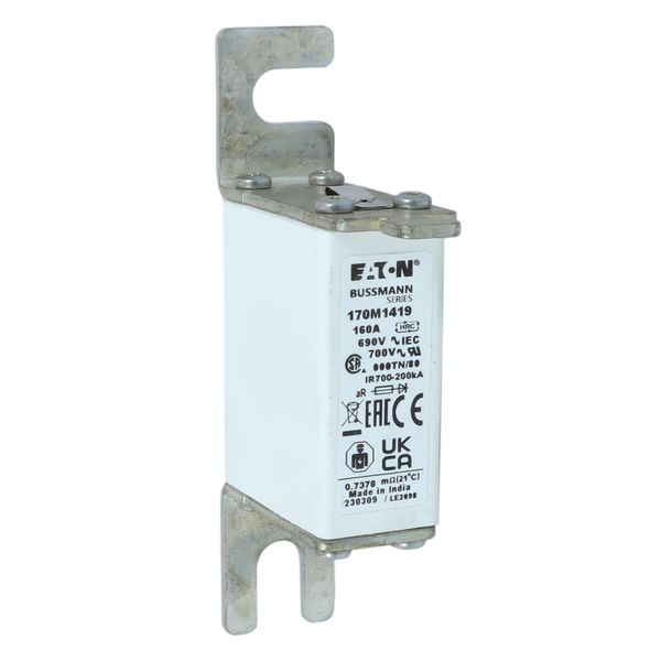 Fuse-link, high speed, 160 A, AC 690 V, DIN 000, aR, DIN, IEC, single indicator, live gripping lugs image 12