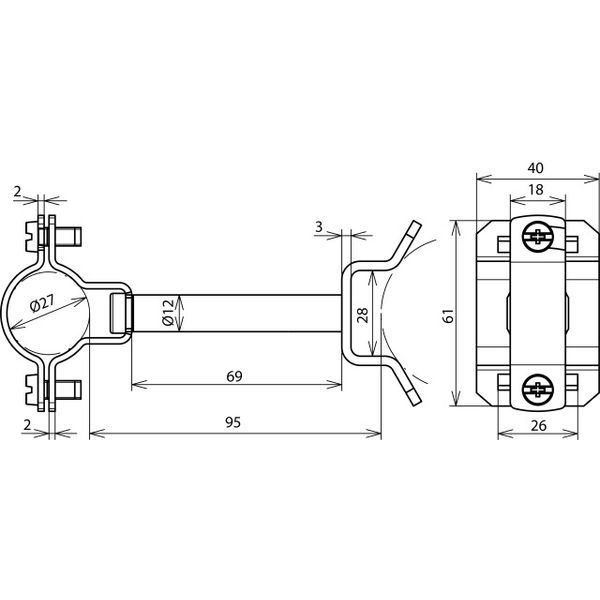 HVI Ex P85 holder StSt f. Conduc. D 27mm dist. 85mm w. bracket f. tube image 2