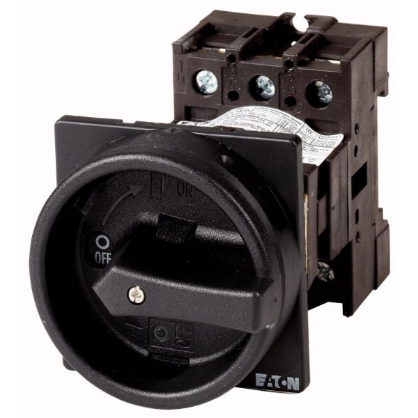 Main switch, P1, 25 A, rear mounting, 3 pole + N, STOP function, With black rotary handle and locking ring, Lockable in the 0 (Off) position image 1
