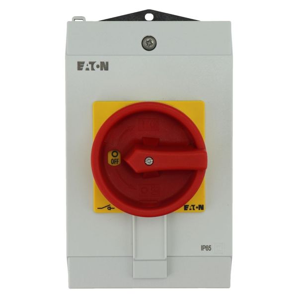 Main switch, P1, 40 A, surface mounting, 3 pole + N, Emergency switching off function, With red rotary handle and yellow locking ring, Lockable in the image 11