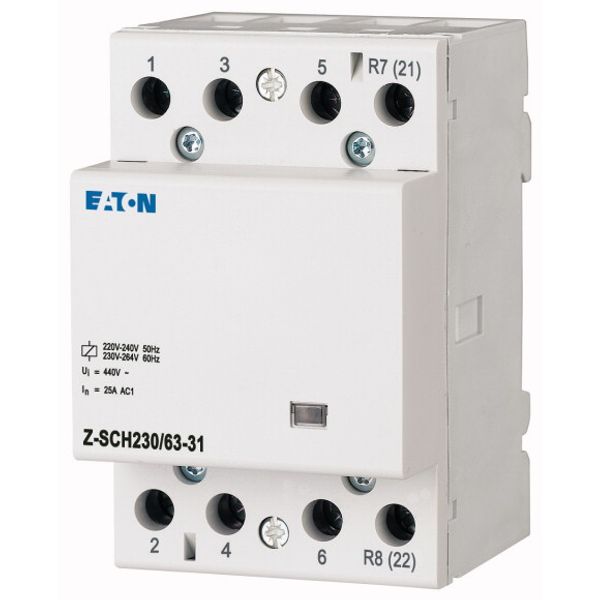 Installation contactor, 230VAC/50Hz, 3N/O+1N/C, 63A, 3HP image 1