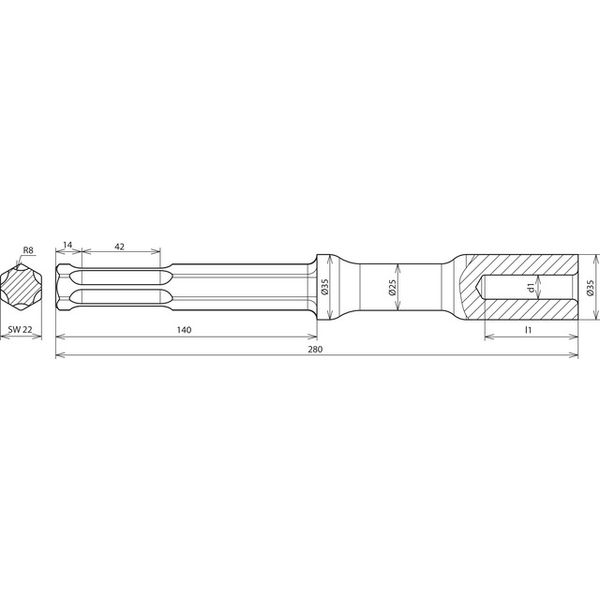 Hammer insert for earth rods D 25mm L 280mm for Hilti vibration TE-S image 2