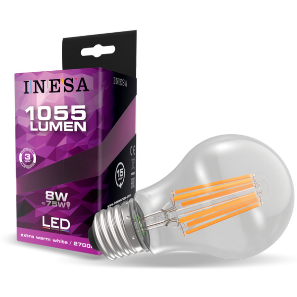LED Bulb Filament A60 8W 1055lm 2700K E27 300° G3 image 1