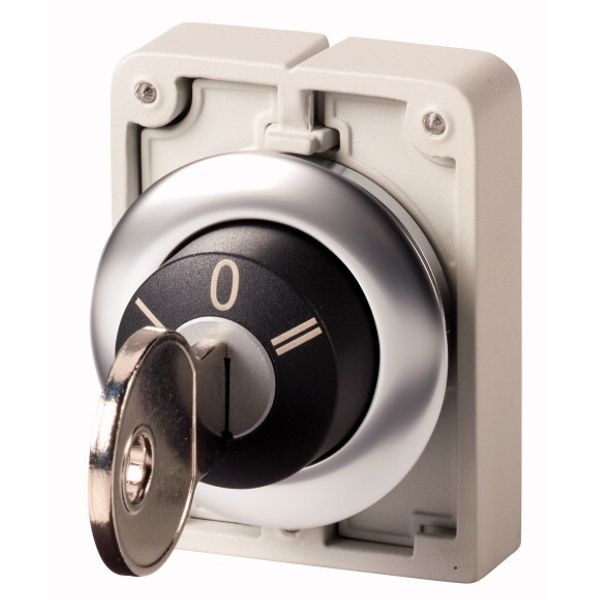 Key-operated actuator, Flat Front, momentary, 3 positions, Key withdrawable: 0, Bezel: stainless steel image 1