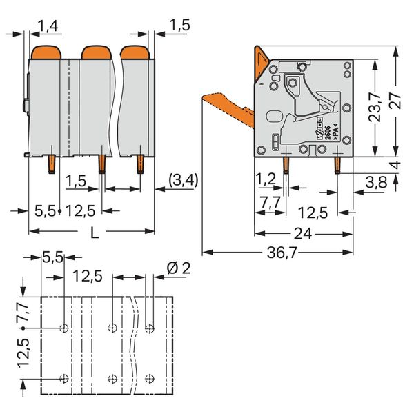 PCB terminal block lever 6 mm² gray image 4