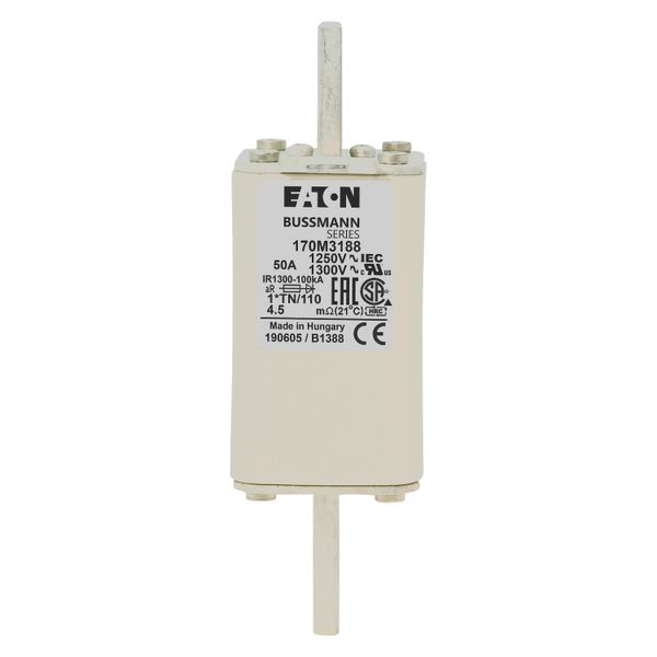 Fuse-link, high speed, 50 A, AC 1250 V, compact size 1, 45 x 58 x 138 mm, aR, DIN, IEC, type T indicator image 15