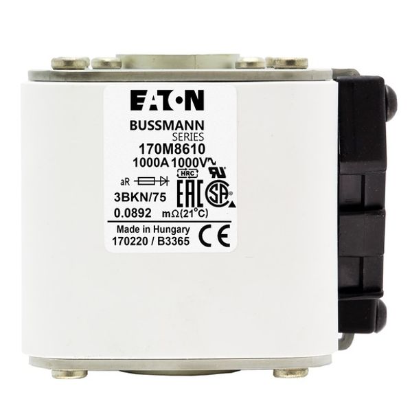 Fuse-link, high speed, 1000 A, AC 1000 V, size 3, 74 x 92 x 76 mm, aR, IEC, UL, single indicator image 2