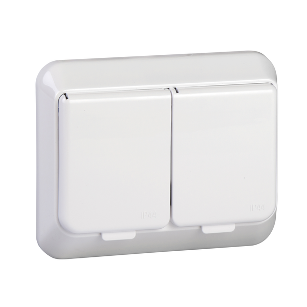 Exxact double socket-outlet with lid IP44 earthed screw white image 4