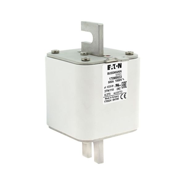 Fuse-link, high speed, 500 A, AC 1000 V, DIN 3, 74 x 90 x 139 mm, aR, DIN, IEC, single indicator image 10