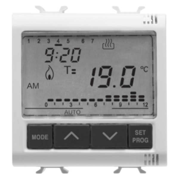 TIMED THERMOSTAT DAILY/WEEKLY PROGRAMMING - 230V ac 50/60Hz - 2 MODULES - GLOSSY WHITE - CHORUSMART image 1