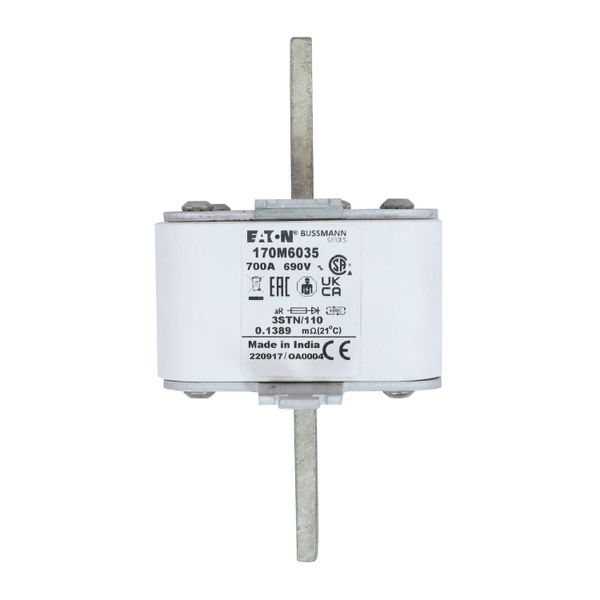 Fuse-link, high speed, 700 A, AC 690 V, size 3, 76 x 90 x 141 mm, aR, IEC, single indicator image 21