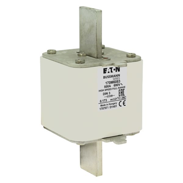 Fuse-link, high speed, 500 A, AC 690 V, DIN 3, 75 x 89 x 150 mm, gR, DIN, IEC, single indicator image 18