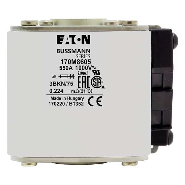 Fuse-link, high speed, 550 A, AC 1000 V, size 3, 74 x 92 x 76 mm, aR, IEC, UL, single indicator image 21