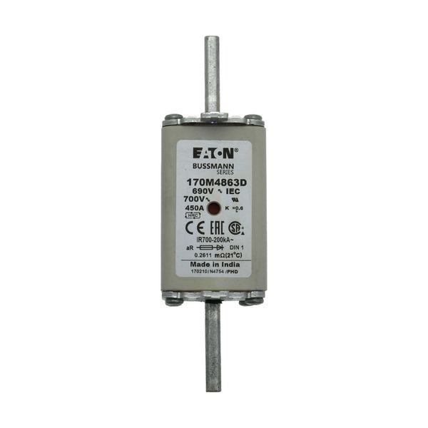 Fuse-link, high speed, 450 A, AC 690 V, DIN 1, aR, DIN, IEC, dual indicator, live gripping lugs image 15