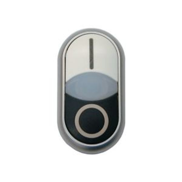Double actuator pushbutton, RMQ-Titan, Actuators and indicator lights non-flush, momentary, White lens, white, black, inscribed, Bezel: titanium image 4