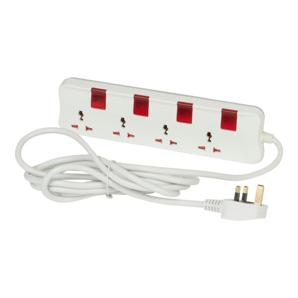 Multi-Outlet Extension Sockets MS 4X2P+E + 4 SWITCHES Illuminated Britich Standard PLUG + 3M CABLE LENGTH image 1