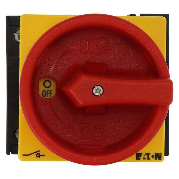 Main switch, P1, 40 A, rear mounting, 3 pole + N, 1 N/O, 1 N/C, Emergency switching off function, With red rotary handle and yellow locking ring, Lock image 8