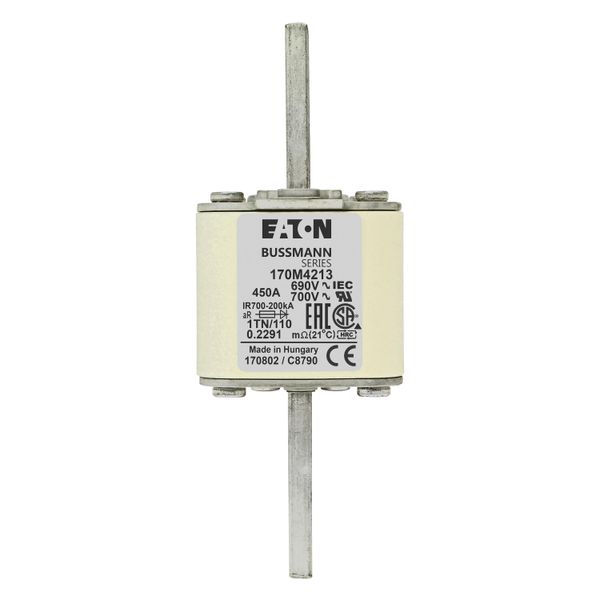 Fuse-link, high speed, 450 A, AC 690 V, DIN 1, 53 x 66 x 138 mm, aR, DIN, IEC, type T indicator image 8