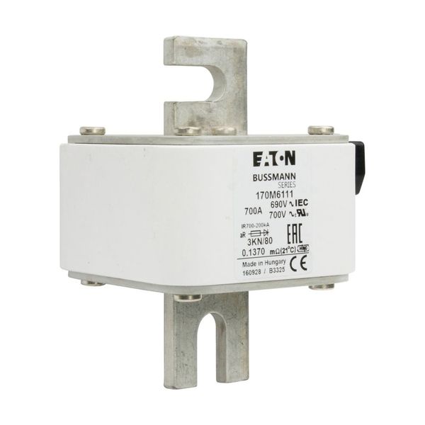 Fuse-link, high speed, 700 A, AC 690 V, DIN 3, 76 x 92 x 109 mm, aR, DIN, IEC, single indicator image 9