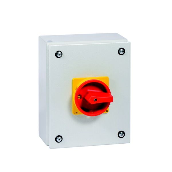 Main switch, P3, 63 A, surface mounting, 3 pole + N, Emergency switching off function, With red rotary handle and yellow locking ring, Lockable in the image 4